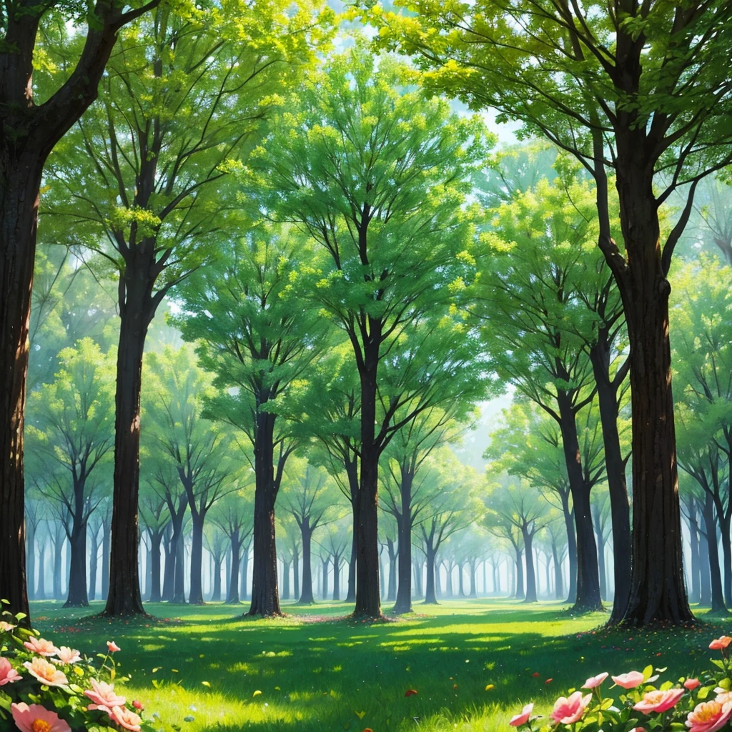 The Enchanted Grove: Picture a grove filled with vibrant, glowing flowers in every color imaginable. The trees are tall and their leaves shimmer with a magical light. Imagine the flowers emitting a soft, enchanting fragrance, filling the air with a sense of wonder and mystery
