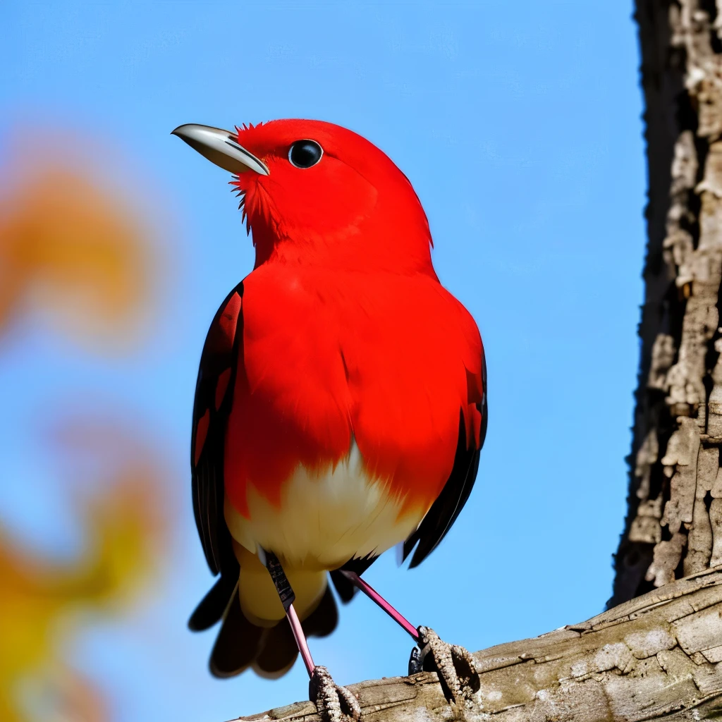 a close up of a bird on a tree with a red head, mmmmm, large red eyes!!!, by Roy Newell, closeup!!!!!, beautiful!!!!!!!!!, closeup!!!!!!, by Dave Melvin, by Jim Nelson, perched in a tree, by David Garner, looking from side!, by Peter Churcher, by Dennis Ashbaugh, really good looking face!!, great red feather