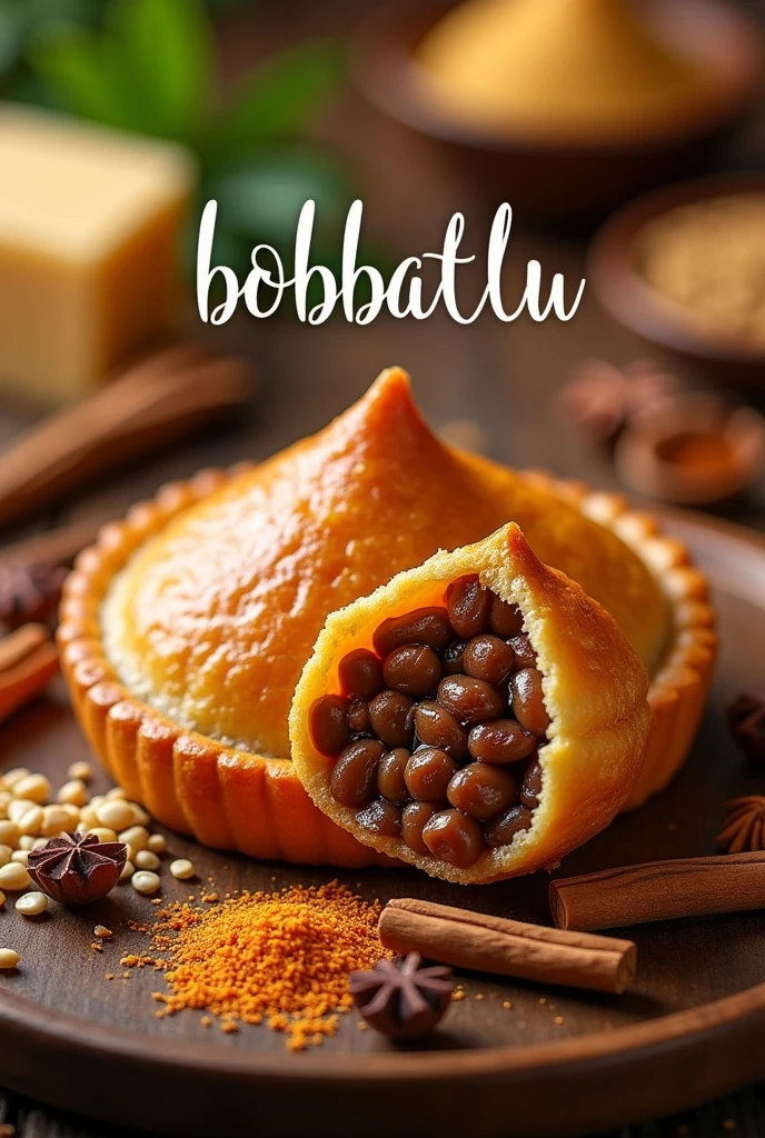 Generate bobbatlu image with the name and also the colourful background with all the used ingredients 
