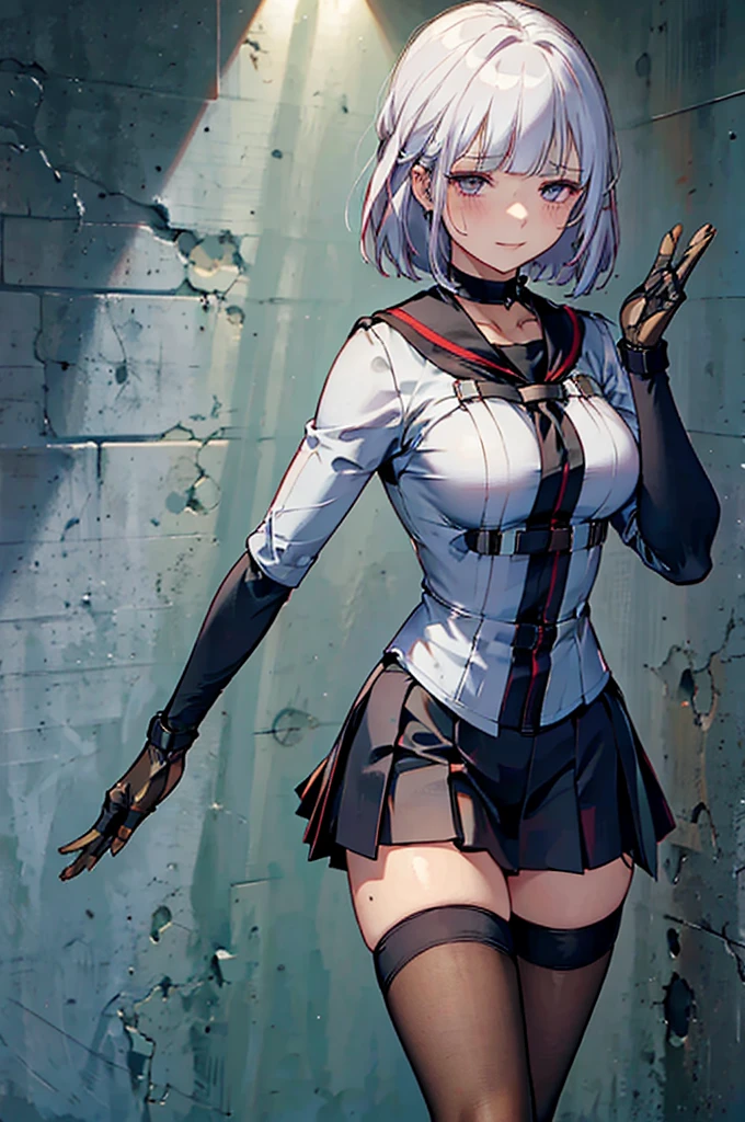 {{masterpiece}}, {{{Highest quality}}},{{Very detailed}},One girl,30 years old,{Mature Woman}},Cowboy Shot{{Small breasts}},{{Female Fighter}},Combat Stance,Fighting Pose,action,{{Black long-sleeved sailor suit}},Black pleated skirt,,Red Sailor Collar choker Red fingerless gloves ,{{V-shaped eyebrows}},Bad mood,blush、Sweat Thighs