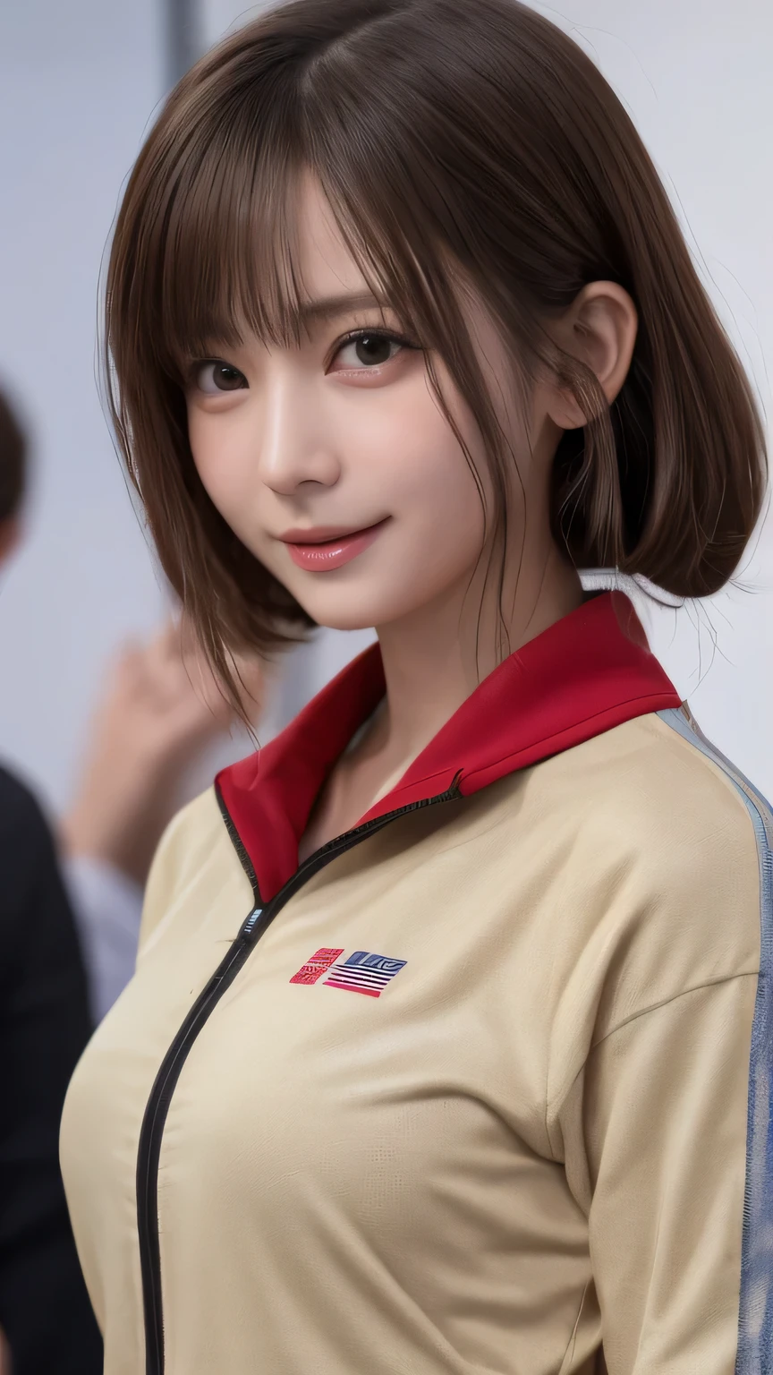 Best image quality (8k, High resolution, masterpiece: 1.2), Very detailed, Random Hairstyles, 26-year-old woman,
Extraordinary beautiful girl、Cute and beautiful face details、(Dealing with the Children_v1:0.008)、
score_9, score_8_upper, score_7_upper,
Medal presentation scene at the awards ceremony: At the awards ceremony、Gold medallists stand on stage、The moment the medal was placed around my neck。The flag was raised、With the national anthem playing、The players were overcome with emotion and shed tears.。
clothing: Official Olympic tracksuits and jackets、The medal is shiny。
Camera angle: Close up of the player's face、Capture the emotional moments and the brilliance of the medals。The national flag can be seen in the background.。
,Active stop temporarily ,
On her side、The thunder danced。
Focus on the upper waist
, Random cute poses ,Big eyes ,Puffy eyes , Heart pupil, blush , Big shy smile , salute