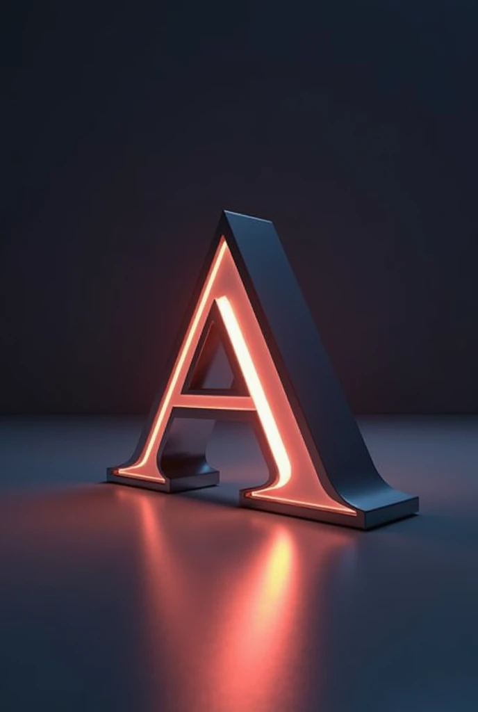 The background should be a dark gradient to keep the focus on the letter and the person. Ensure that the lighting gives a soft glow to the edges of the A3D letter and casts subtle shadows to add depth