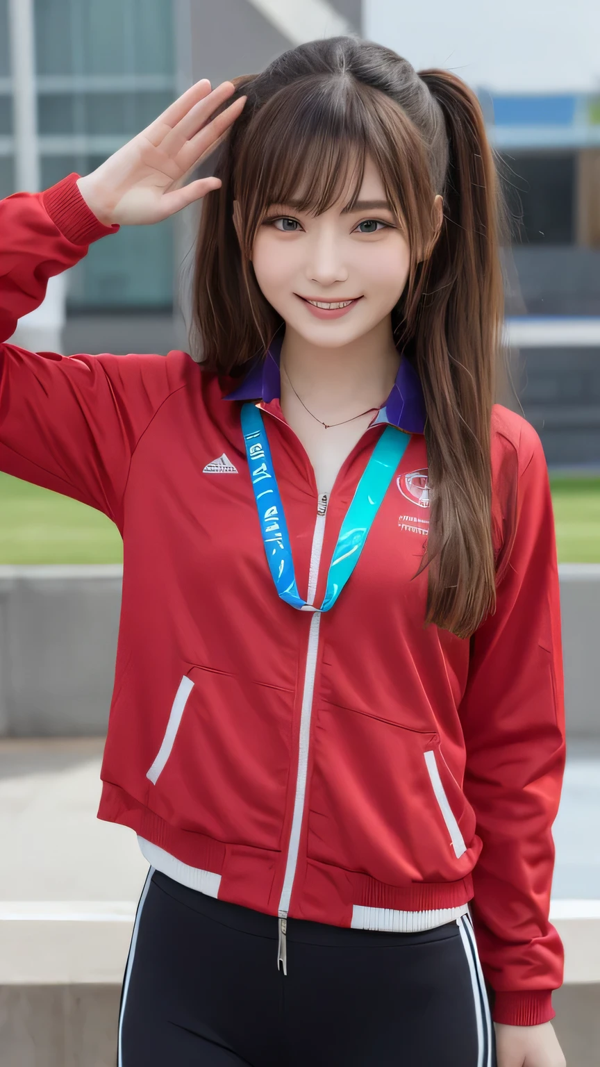Best image quality (8k, High resolution, masterpiece: 1.2), Very detailed, Random Hairstyles, 26-year-old woman,
Extraordinary beautiful girl、Cute and beautiful face details、(Dealing with the Children_v1:0.008)、
score_9, score_8_upper, score_7_upper,
Medal presentation scene at the awards ceremony: At the awards ceremony、Gold medallists stand on stage、The moment the medal was placed around my neck。The flag was raised、With the national anthem playing、The players were overcome with emotion and shed tears.。
clothing: Official Olympic tracksuits and jackets、The medal is shiny。
Camera angle: Close up of the player's face、Capture the emotional moments and the brilliance of the medals。The national flag can be seen in the background.。
,Active stop temporarily ,
On her side、The thunder danced。
Focus on the upper waist
, Random cute poses ,Big eyes ,Puffy eyes , Heart pupil, blush , Big shy smile , salute