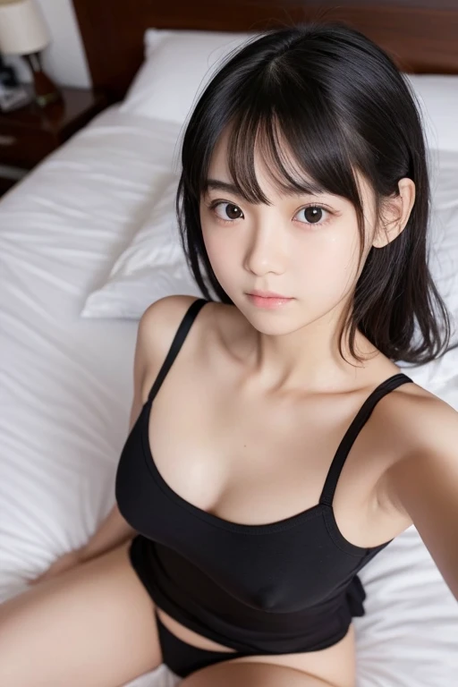 ,Primary scho,Dark Eyes,thin足,thin,Small face,Young Face,Clean your eye,Small Mouth,thin,Young Face,Flat Chest,Small breasts,Realistic photos,4K,Please open your mouth a little,Ultra HD,whole body,Sexy Girls,whole body,,close ~ eye,8 heads,Low - Angle,Bedroom,On the bed,lie,,In underwear、Spread your legs