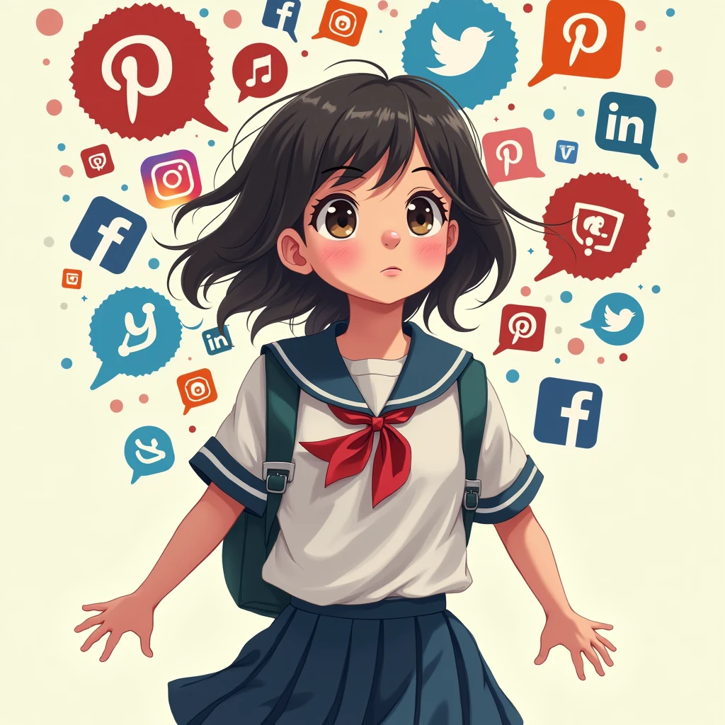 Social media icons、Panting schoolgirl