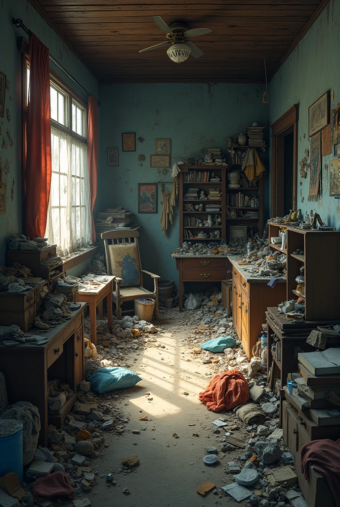 A room in a trash house so messy you can&#39;t see the floor