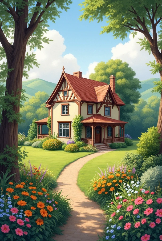 Beautiful house painting with garden