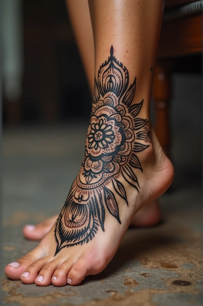 Indian tattoo on the foot



