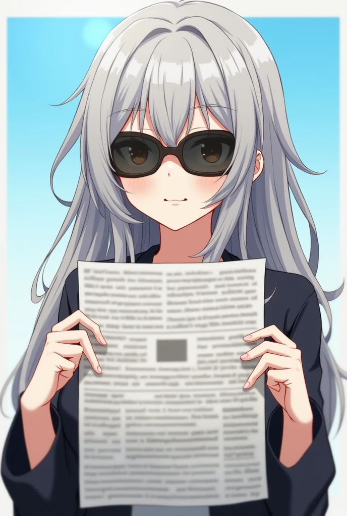 Wear sunglasses、Anime girl with a newspaper in front of her, Young woman anime visual, Cute girl anime visuals, style of madhouse anime, Gray-haired少女, Anime atmosphere, junko enoshima, Gray-haired lady, perfect Gray-haired girl, Gray-haired, Aesthetic award winning anime, Anime Styleに, Anime Style, Anime characters、In a completely different expression