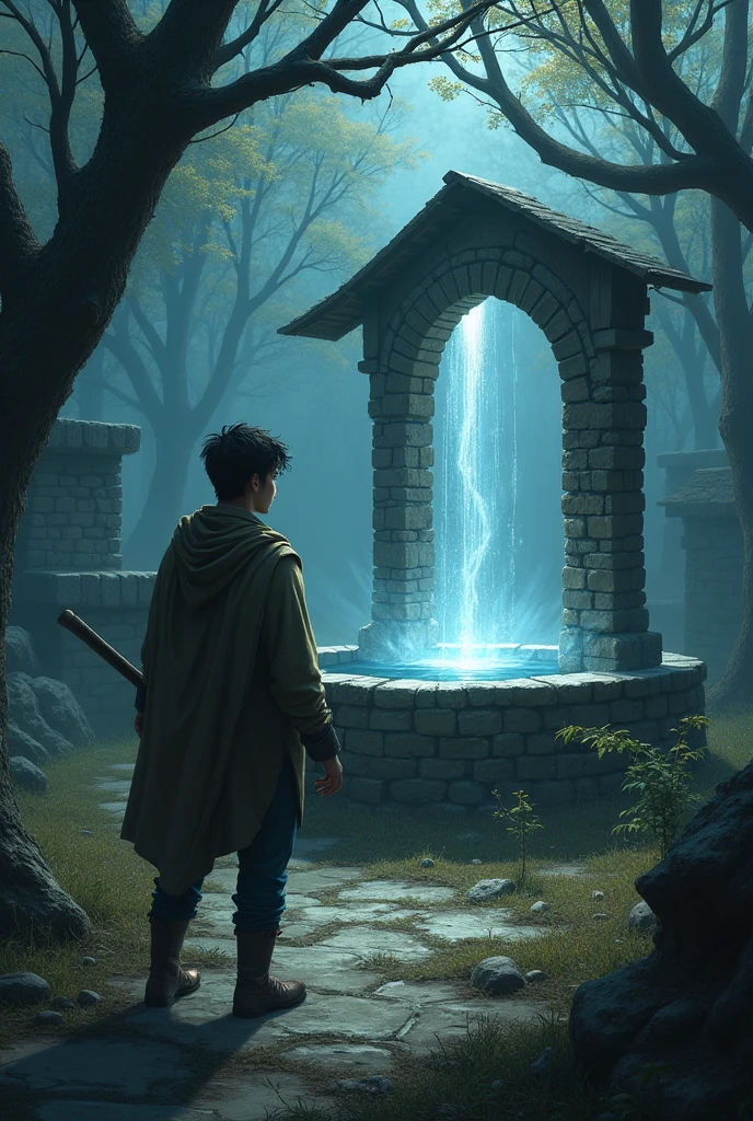 The young man approaches the well, and the air grows cold.