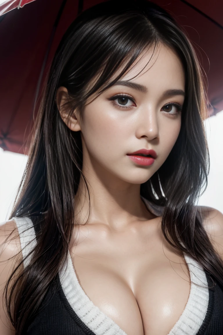 woman, beautiful, Great face and eyes, cosmetics, Red glossy lips, (Extremely detailed beautiful face), (Sexiest Looks), (Highest quality), (Very detailed), (Very detailed CG 統合 8k 壁紙),Original photo, Professional photography, (Are standing), (Pure white background),(Black Hair),(Big eyes),(Soft light source),(Little cleavage),(sports vest)