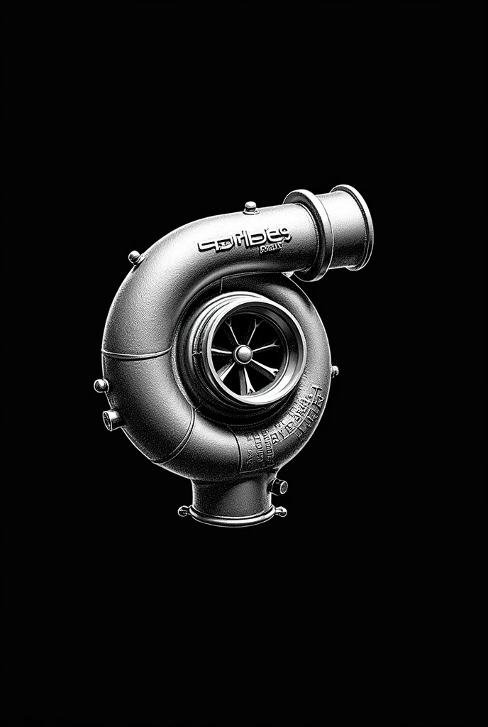 Drawing with a white pen on a black background。
No grey, just black and white。
Draw the turbo, one of the car parts