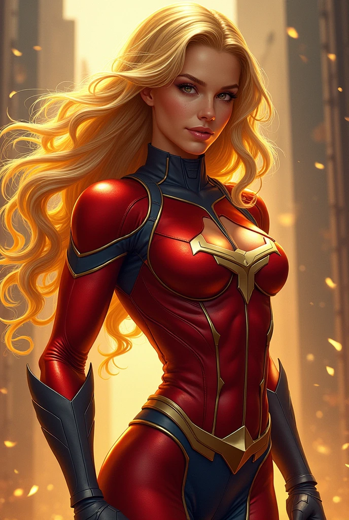 Female Omni man from invincible, blonde, muscular