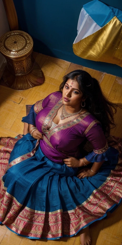 Day scene, full body photo of a plus sized 45 year old indian with a man from top view, (Masterpiece, Best Quality, High Resolution), office Background, (cum Splash on her breasts and nipples, cum Splash on her face, Splash of cum, cum Splash on her blouse, cum Splash on her eys), Sweet 25 year old South indian women sitting on her knees in a crowded party hall with a man, hour glass body red lips, silver colour silky gown, lightly makeup,ultra realistic, realistic, look at viewer (cinematic:1.3), intricate details,