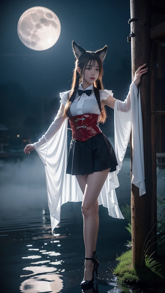 shinano role play costume, role play, High Leg Raise, High heel, transparent, Fox Tail, Multi-tail, Deep in Wonderland，Moonlight falls like water，Foggy Room，The heroine&#39;s figure is vaguely visible，Like a fairy in a painting，Slender sexy legs，Beautiful big breasts而又带着一丝mystery的色彩。Her face is beautiful and delicate，Like a finely carved jade，Showing extraordinary beauty。The eyebrows are so pretty，Eyebrows grow to the temples，The waves in my eyes are like twinkling stars，Show the light of perseverance and wisdom。The bridge of the nose is straight，Cherry lip color，The slightly upturned corners of the mouth reveal confidence and calmness。Her face is chiseled，Skin like jade，Reveal healthy glow，Not like a fairy&#39;Not worldly。Her makeup is light and delicate，No excessive embellishment，But it is enough to show her temperament and charm。Light foundation highlights the translucence of the skin，A light eyebrow pencil outlines her perfect eyebrow shape，Eye makeup is eye shadow and eyeliner，Make her eyes brighter、Energetic。嘴唇涂上grace的口红，Add a touch of charm and sophistication。她的衣服grace别致，Wear white to win the snow，Clothes fluttering，As if the wind will blow it up at any time，Drifting away。Beautiful embroidery patterns on clothes，既不失grace，She also showed her extraordinary ball skills。A wide belt around the waist，There is a crystal clear jade pendant hanging on it.，Swaying with her movements。Her hair was tied back casually.，Secure with a jade hairpin，A few strands of hair fluttering gently in the wind，Add a touch of softness。Her figure looms in the fairyland，宛如一道Beautiful big breasts的风景线，Attracted everyone&#39;s concern。She seems like an elf in fairyland，Beautiful big breasts、grace、mystery、Full of power。