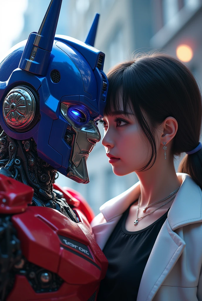 
Sarashina Ruka and Optimus Prime, 1girl, black shirt, white jacket, detailed face, beautiful eyes, beautiful lips, long eyelashes, robot, cross-over, futuristic, intricate mecha details, dynamic pose, dramatic lighting, cinematic composition, vibrant colors, hyper-realistic, 8k, photorealistic, masterpiece, by artstation, ArtStation,