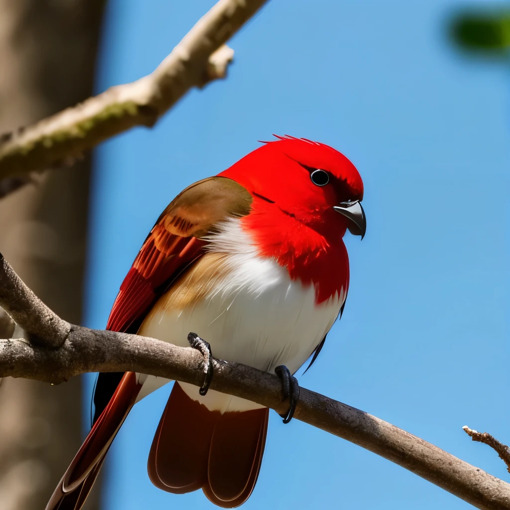 a close up of a bird on a tree with a red head, a photo by Roy Newell, flickr, hurufiyya, mmmmm, large red eyes!!!, closeup!!!!!, beautiful!!!!!!!!!, closeup!!!!!!, perched in a tree, looking from side!, really good looking face!!, great red feather, beautiful and graceful, he has a red hat