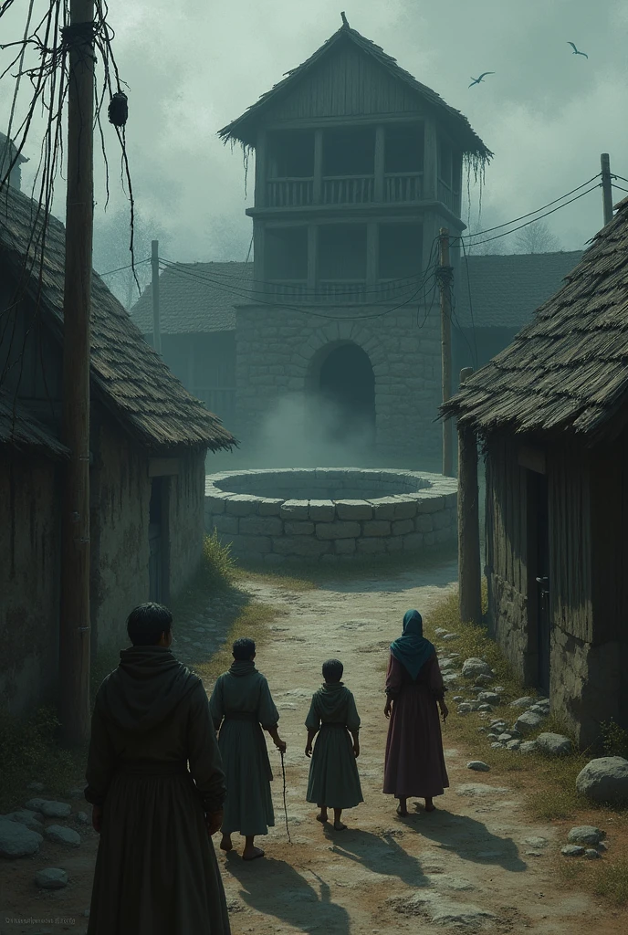 The villagers are left in fear, knowing the curse of the well remains.