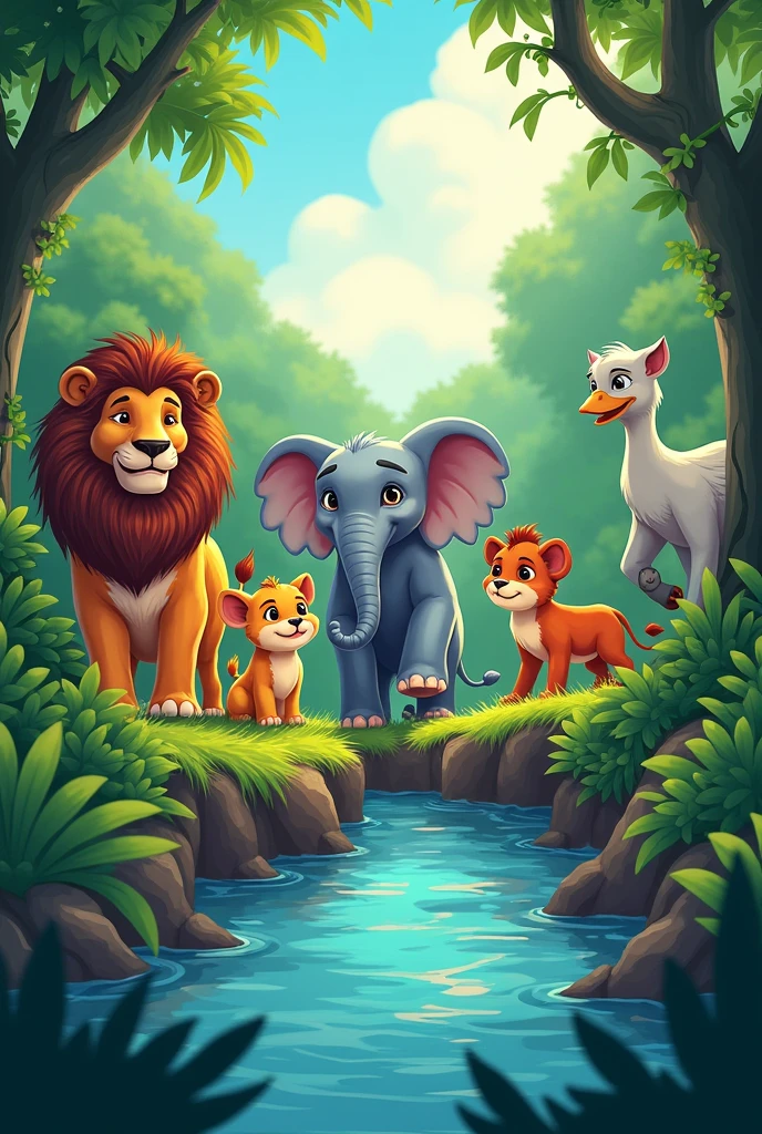 "**United to Save the River!** 🌟 Watch how Chimmi and friends tackle a big problem in their jungle! 🐘🦁🕊️💧"