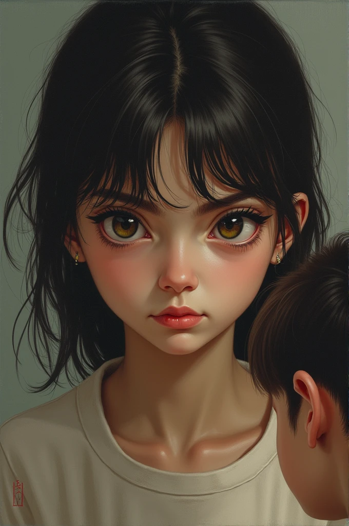 A girl who looks at a boy with disgust 