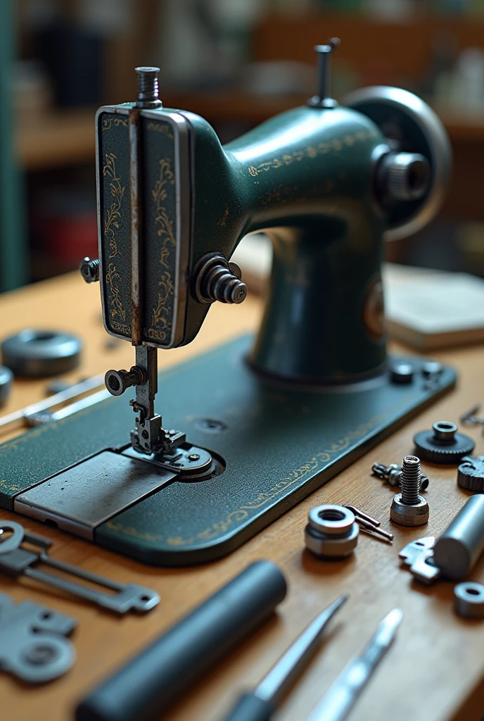 keys, nuts, screw in Repair disassembled sewing machine