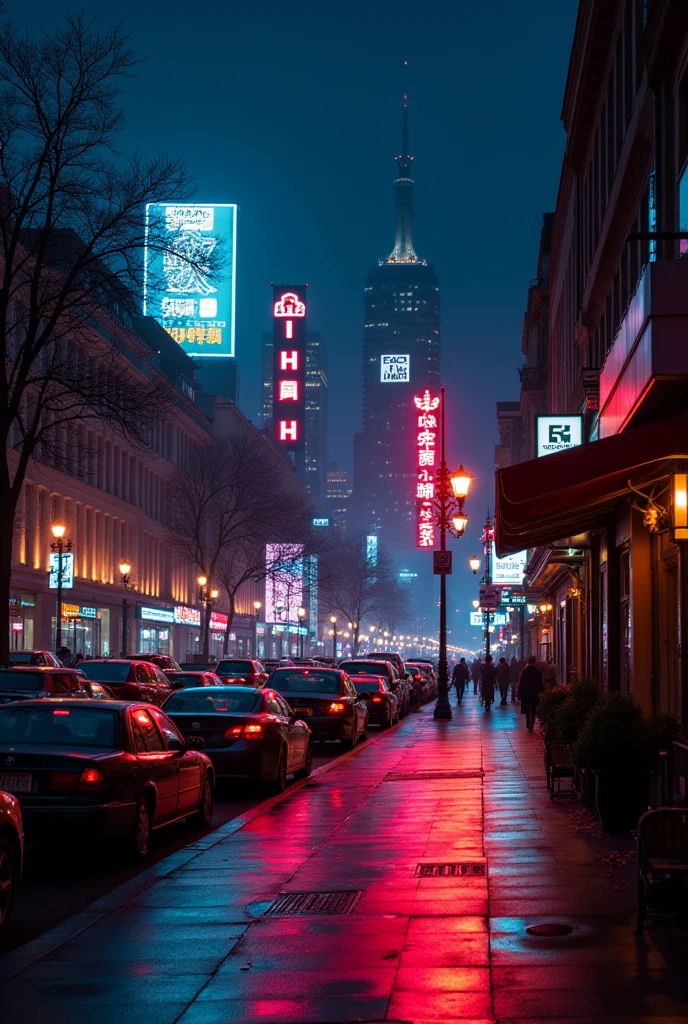 photograph, Not a picture, Neon-lit city streets, View from the sidewalk