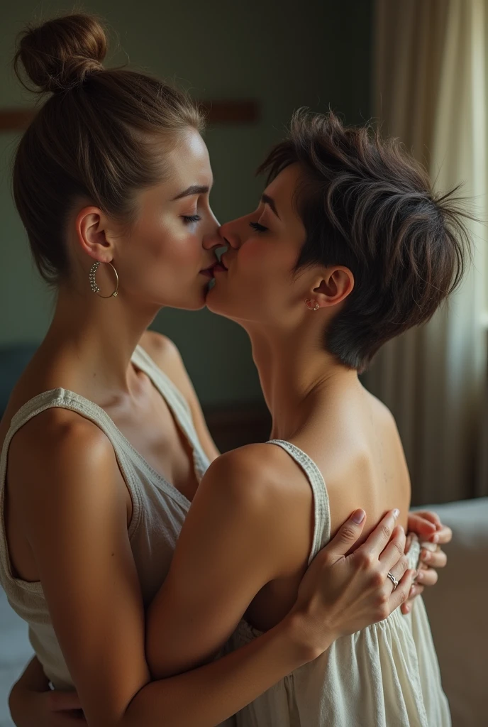 Short haired woman having sex on all fours 