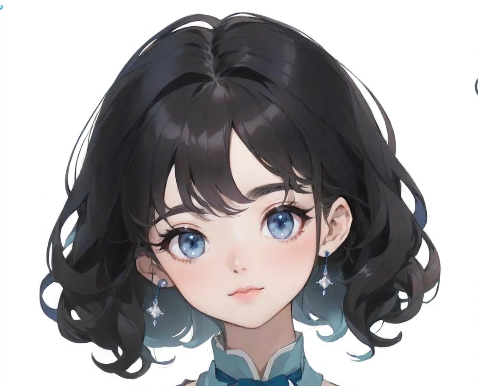 Black-haired and blue-eyed anime girl in a blue dress, Gu Weiss, Anime style portrait, Portrait of anime girl, Detailed portrait of anime girl, Digital Anime Illustration, artwork in the style of Gu Weiss, High quality portrait, Anime cute art style, Kawaii realistic portrait, anime style character, cute Anime Girl Portrait, Beautiful anime portrait, Anime Girl Portrait