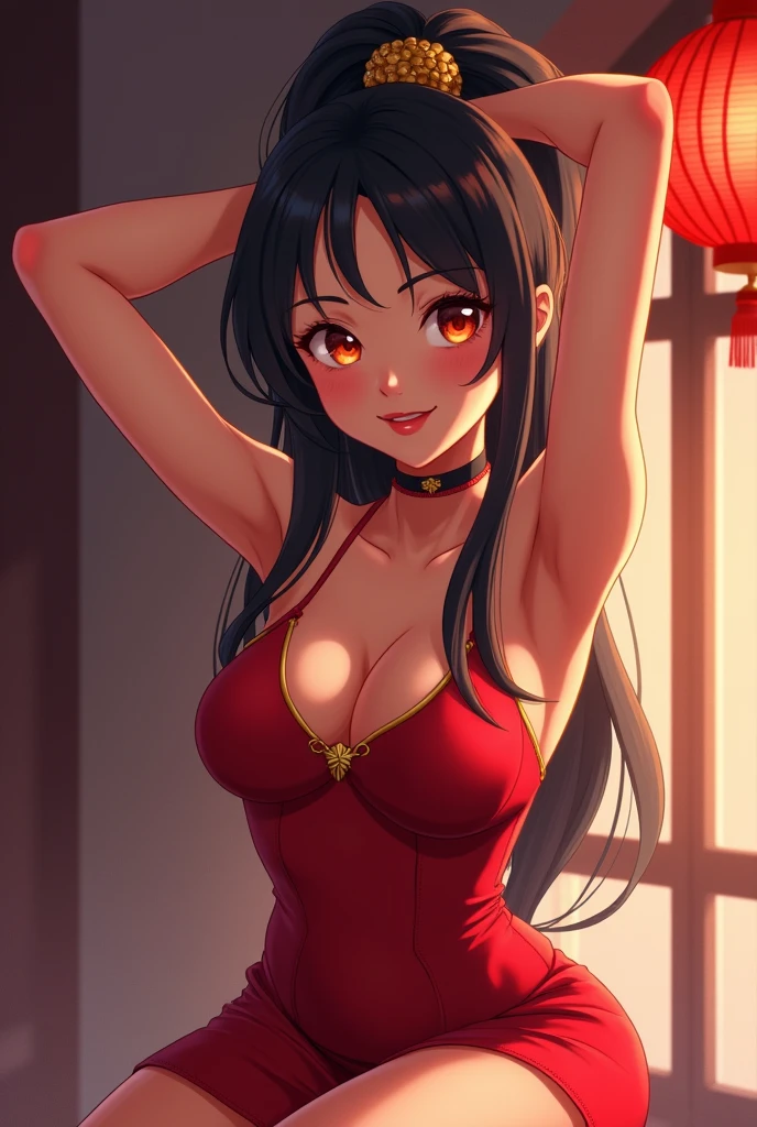 Generates chun li in anime style, in a tight dress being fucked by someone