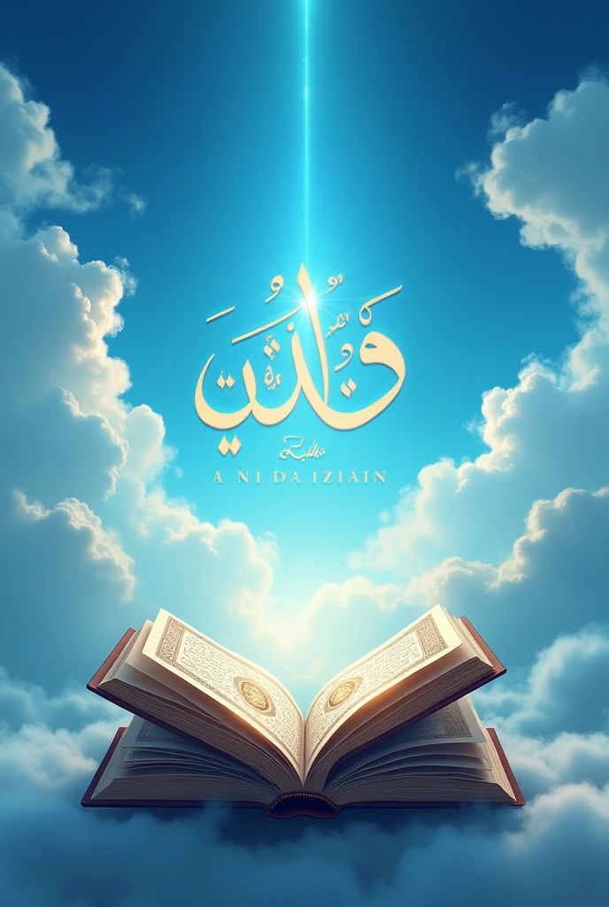 Give me a picture of a beautiful Quran. Asmani Kitab will be written in the picture.
And the picture will be android full screen. 
Text Asmani kitab. Background Sky.
