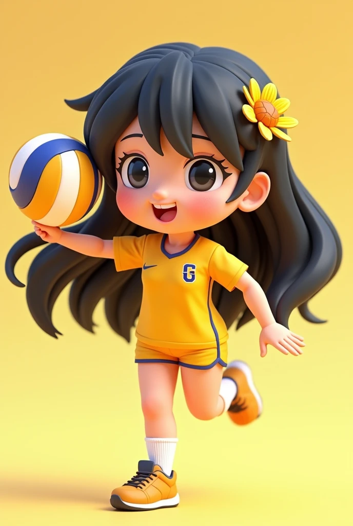 CHIBI 3D
HAIR: BLACK LONG HAIR
COLOR: YELLOW
OUTFIT: VOLLEYBALL JERSEY
SPORT: VOLLEYBALL
ACCESSORIES: SUNFLOWER CLIP
NUMBER: 13
NAME: MS.K