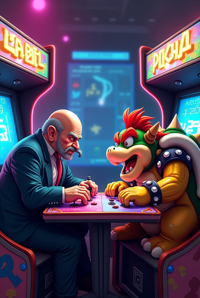 Robotnik from sonic and bowser playing arcade from Label Só 1 Ficha 