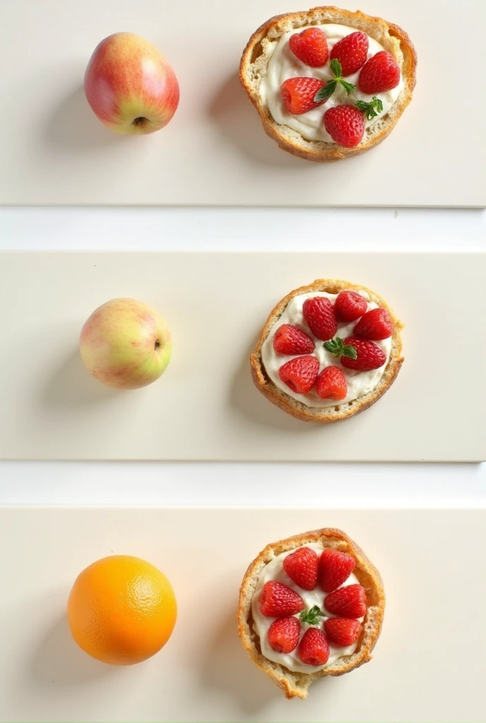 Healthy eating triptych with white stripes and neutral colors