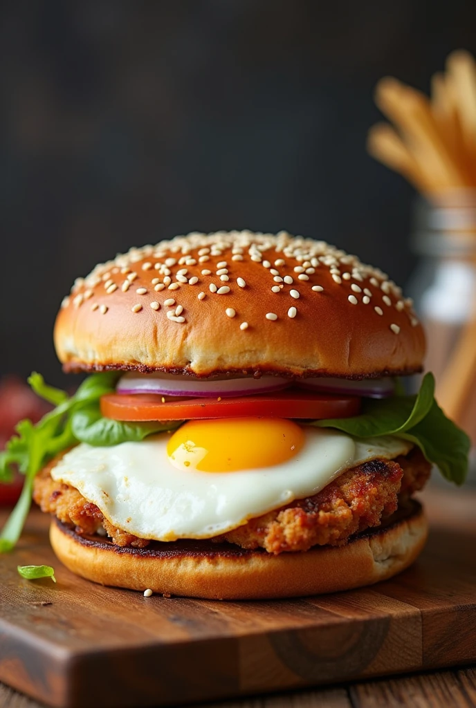 Broaster chicken burger and fried egg