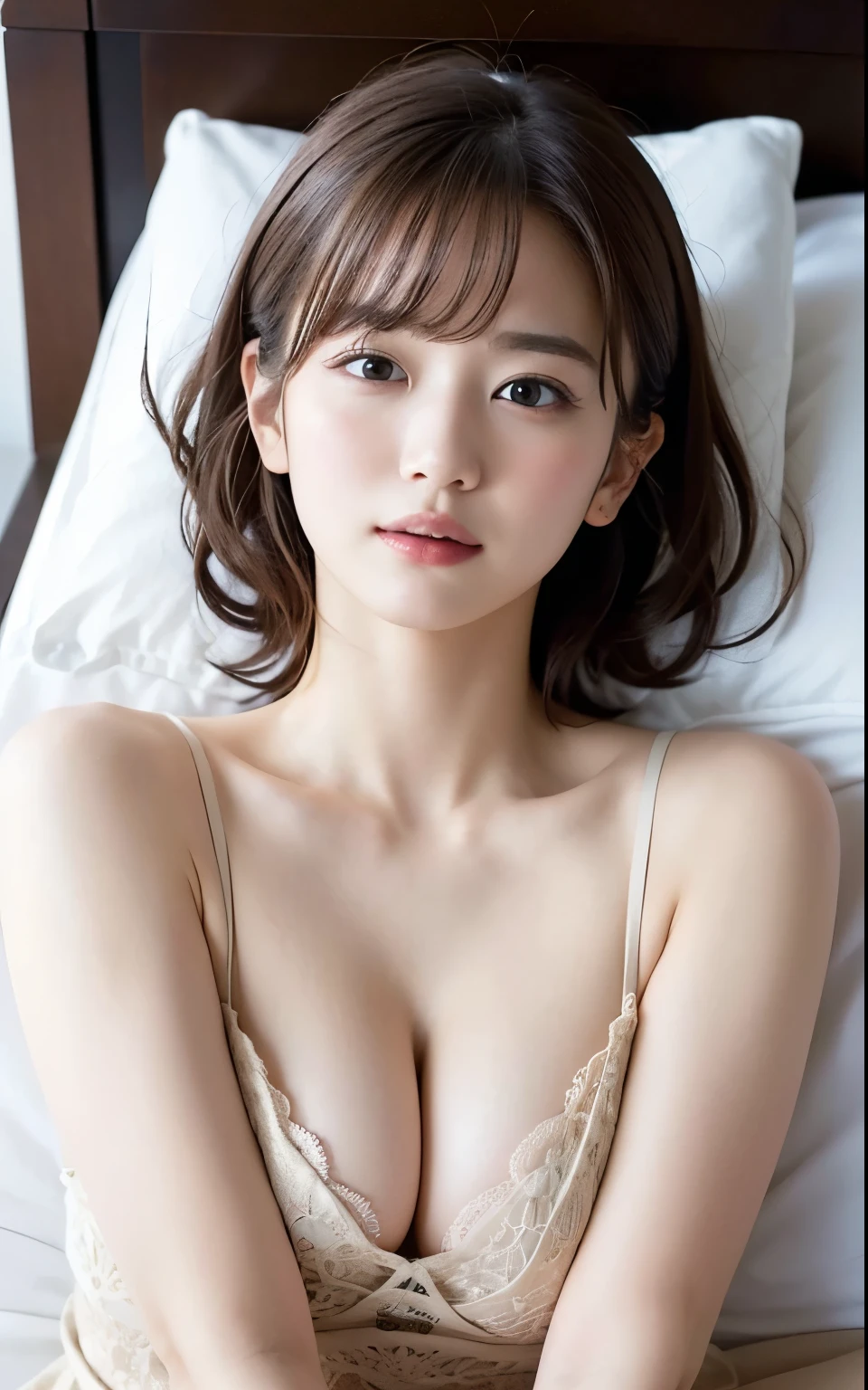 (4K,8k,Masterpiece,Realistic),(Highest quality)、(Super Resolution:1.3)、Real、(Japanese:1.3)、 RAW Photos、(Realistic:1.2)、looking at the camera、Symmetrical face、(Beautiful face in every detail:1.2)、Good looking、Overflowing with intelligence、20-year-old、Japaneseアイドル、Beautiful black eyes、Natural Makeup、(Medium chest、Cleavage)、Beauty Caster、((Full nudity、Completely naked、Accurate乳首))、(Enchanting lower body、Accurateまんこ、Sensual Feet)、Camel Toe、(Lie on your back on a luxury hotel bed)、Illuminated、Bold Pose、Lewd、Accurate5Finger、NSFW