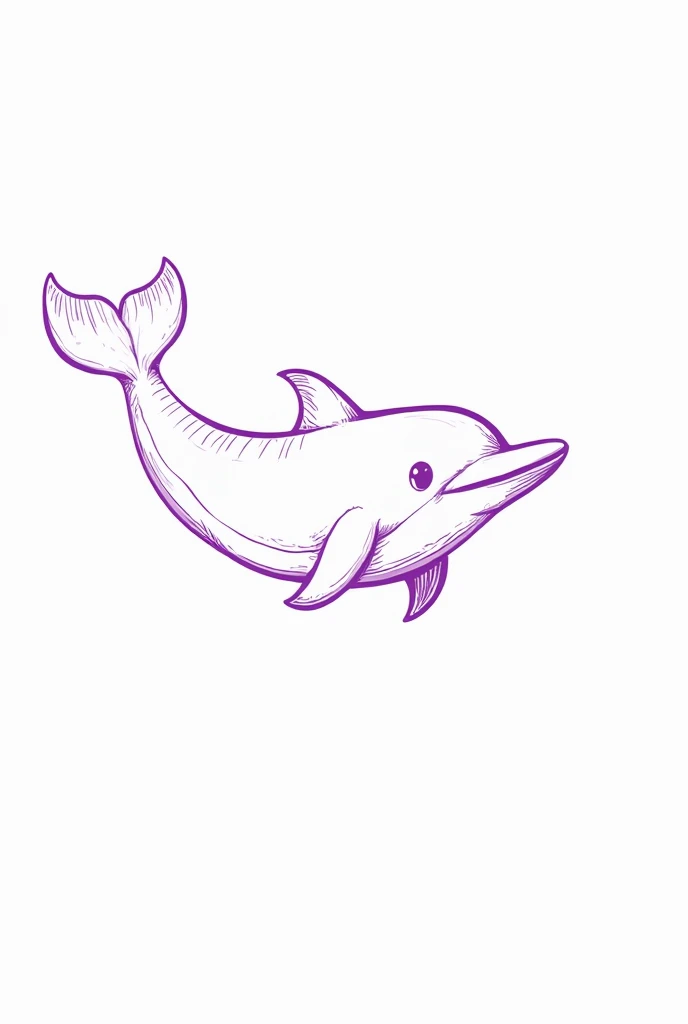 A purple outlined dolphin drawing
