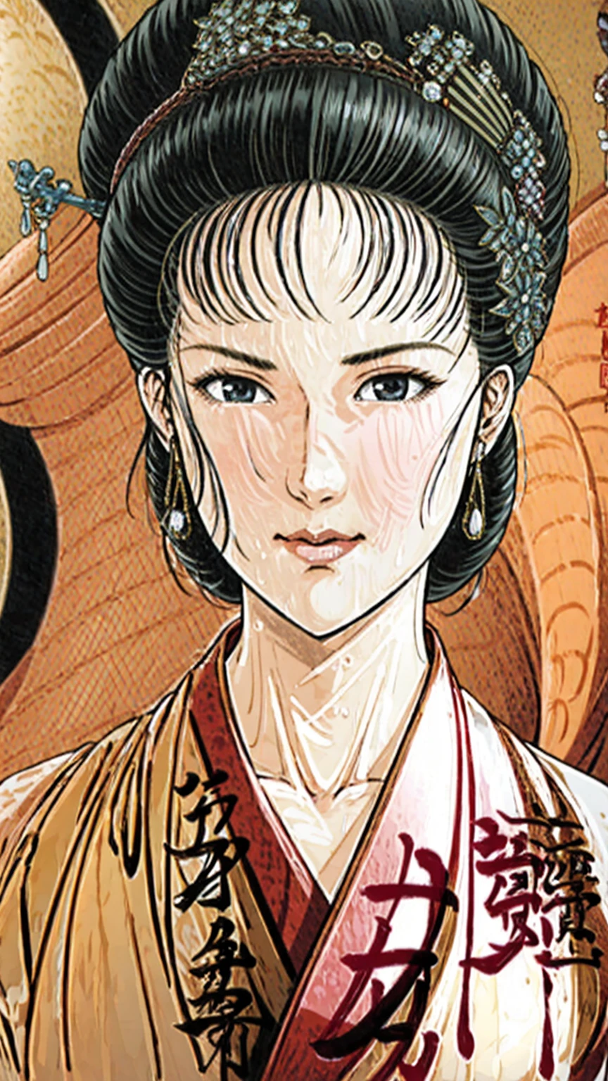 (best quality), (very aesthetic), (ultra-detailed), (best illustration),(a mature female),(perfect face),Suikoden,Mrs. Lin,(((NSFW))),((full_body)),((full_NUDE)),(Woman with pubic hair),Scared,red cheek,sweating,skinny,flushed skin,(standing),traditional Chinese bedroom,