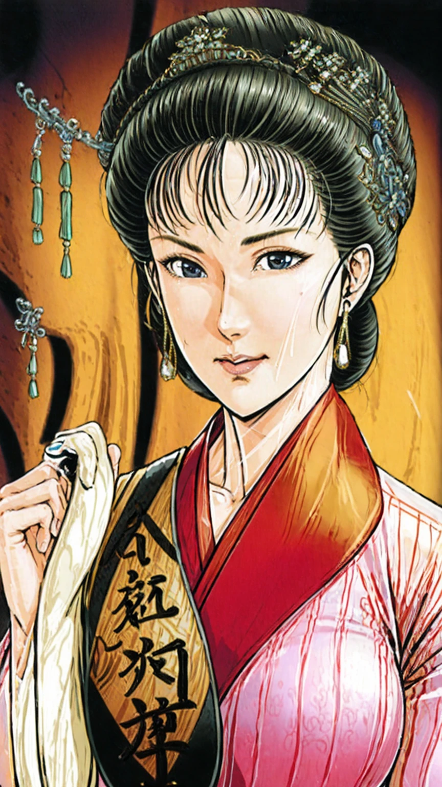 (best quality), (very aesthetic), (ultra-detailed), (best illustration),(a mature female),(perfect face),Suikoden,Mrs. Lin,(((NSFW))),((full_body)),((full_NUDE)),(Woman with pubic hair),Scared,red cheek,sweating,skinny,flushed skin,(standing),traditional Chinese bedroom,