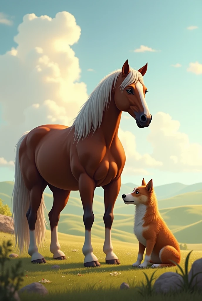 A horse with a dog