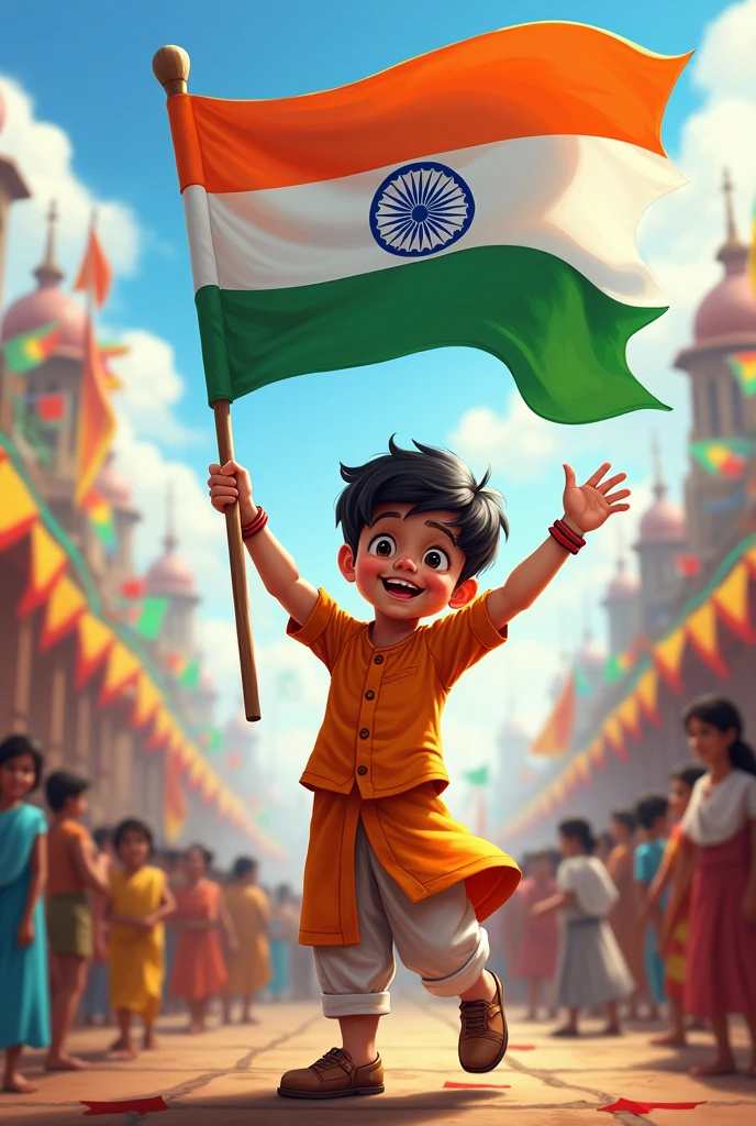 REYANSH is holding a Indian Flag in independence day
