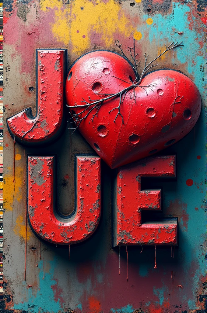 Typographie 3D avec le nom ' Josue ' avec un coeur artificiel , photo typographie vibranty0.1 griffée,