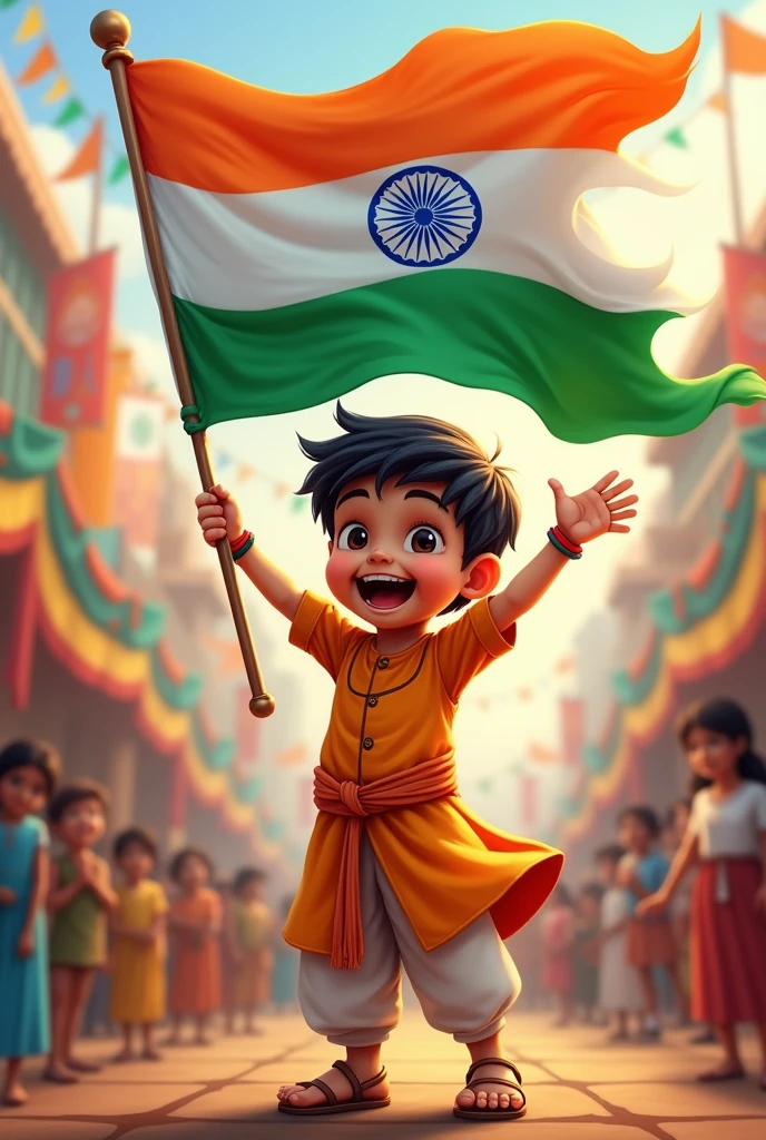 Name: REYANSH is holding a Indian Flag in independence day
