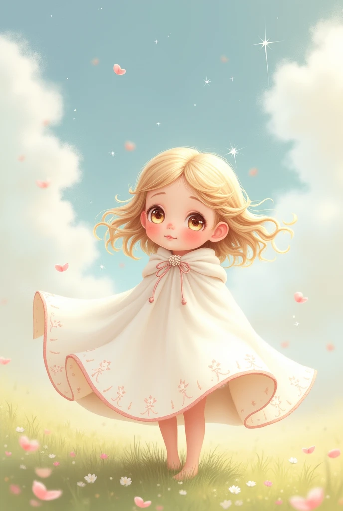 Draw a cute girl wearing a white cape!