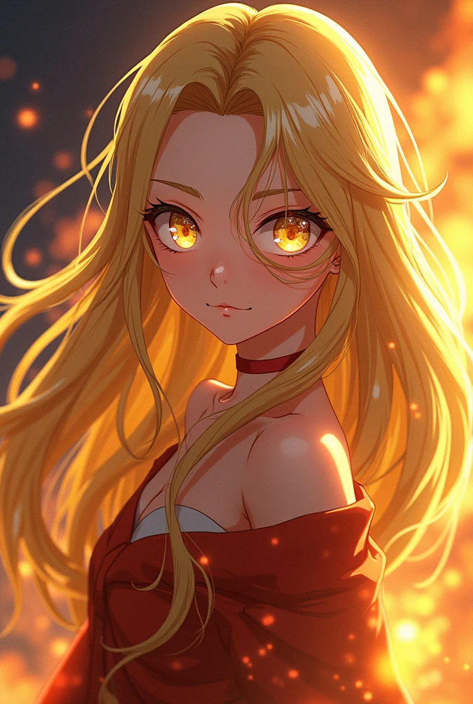 Anime blonde girl 23 with orange yellow eyes dragon ball version