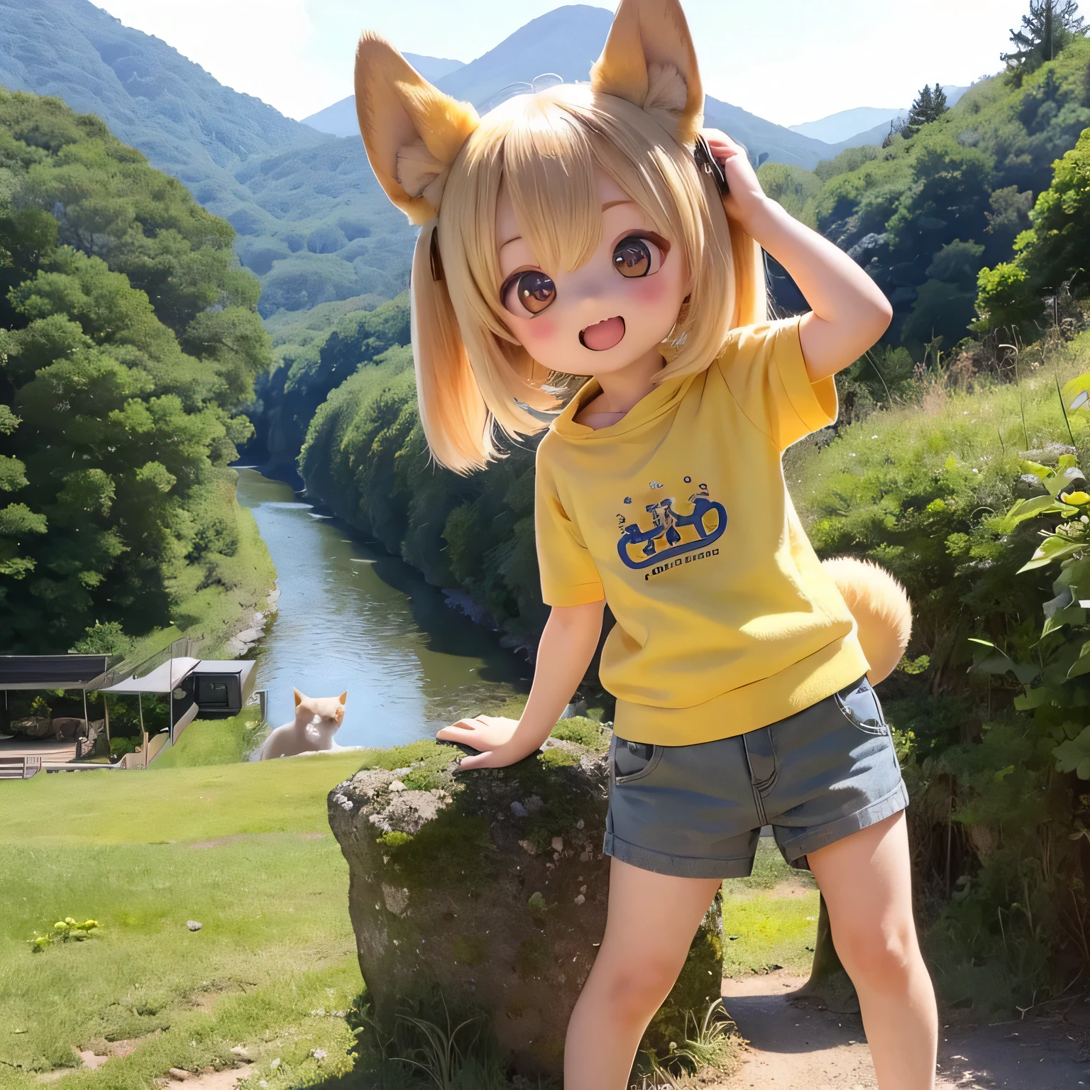 Shiba Inu girl rural scenery