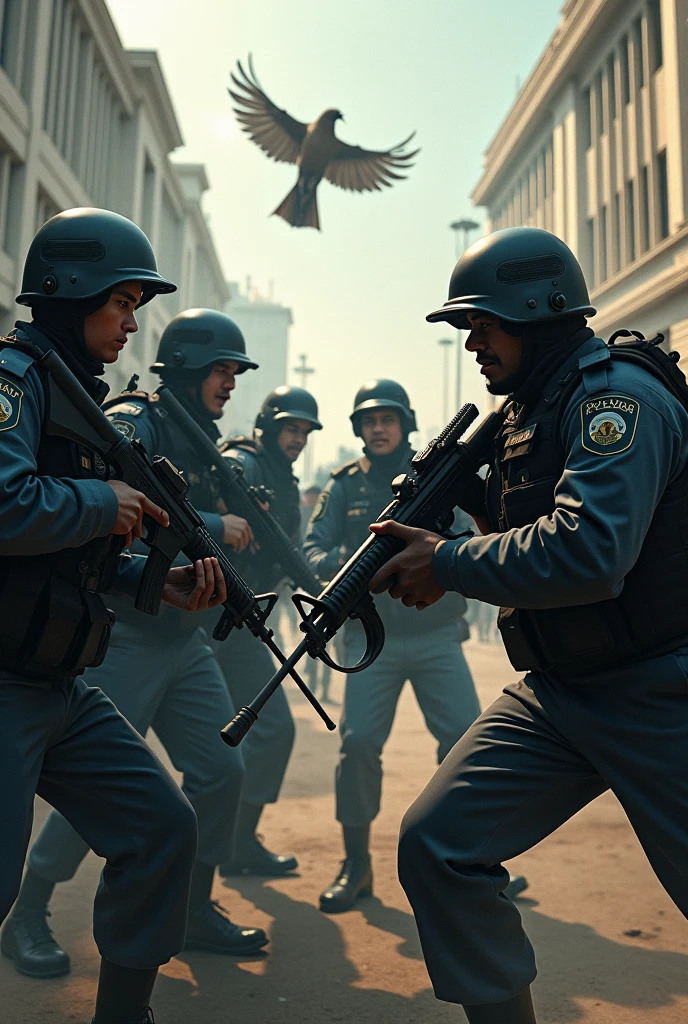 Bangladesh Police wearing their guards shooting students like birds protecting Bangladesh 