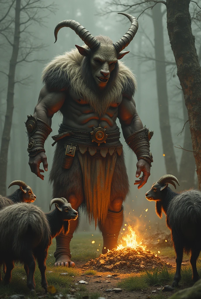 A northeastern ogre being an offering in a ritual with the goats 