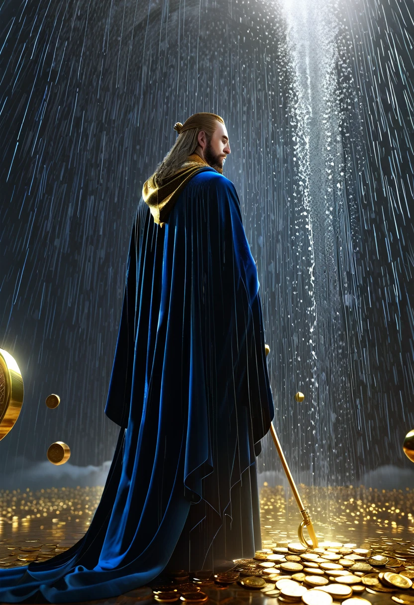 lord of mystery, money rain, Tending on artstation, concept art, soft light, hdri, smooth, sharp focus, illustration, wide angle, golden ratio, mythological, cinematic