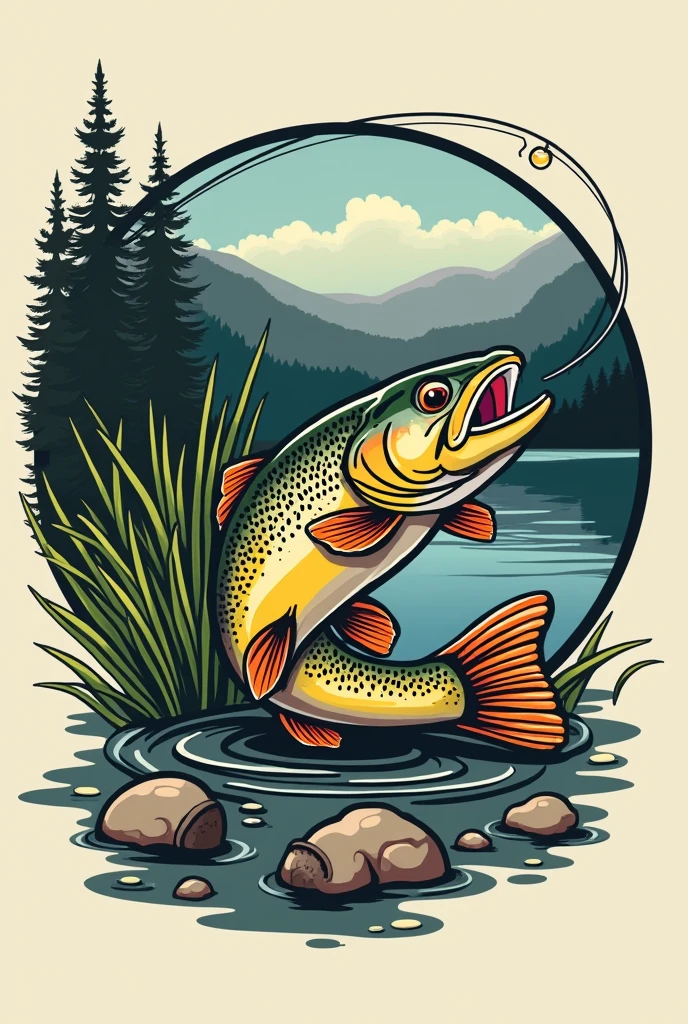 I need to create a company logo with images of trout and fly fishing
