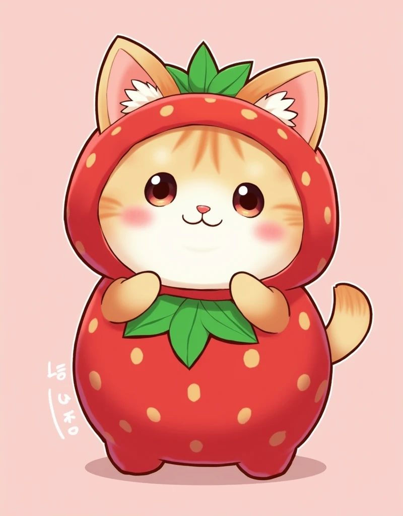 (Highest quality,Extremely detailed depiction,Incredible high resolution),Cute kitten,Circle々Fat kitten,Deformed Character,Wearing a strawberry costume
